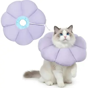 Soft Cat Cone Collar After Surgery, Cat Recovery Collar to Stop Licking Wounds, Adjustable Elizabethan E-Collar for Cats Waterproof Donut Collar for Wound Healing (Purple, Small)