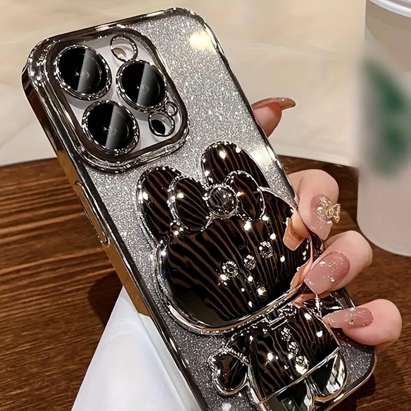 Glitter Electroplated Phone Case With Cute Rabbit Hidden Mirror Stand, Shockproof Slim Protective Cover Compatible With Smartphones 11-17 Pro Max Glitter Electroplated Phone Case With Cute Rabbit Hidden Mirror Stand, Shockproof Slim Protective Cover Compatible With Smartphones 11-17 Pro Max