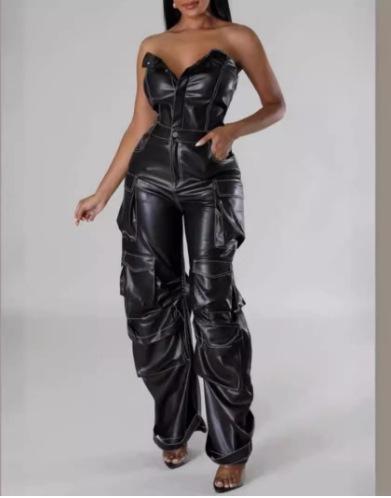 Women's Sexy Off Shoulder Tube Denim Cargo Jumpsuits Wide Leg Baggy Loose Jean Pants Rompers Overalls, green jumpsuit, suitable for clubs, parties, plus size women's clothing 5XL