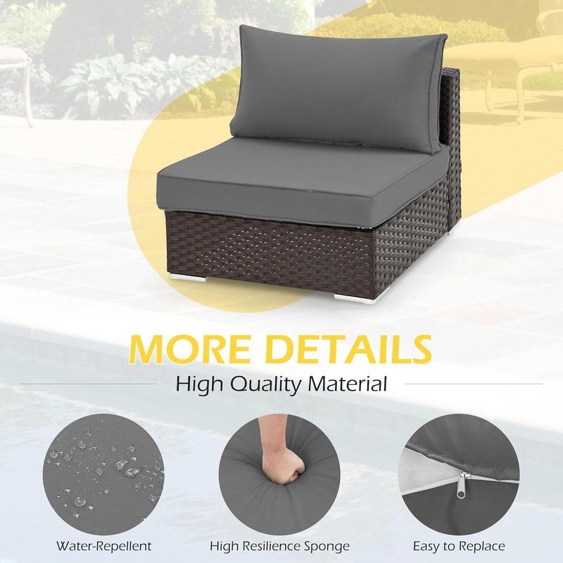 7-piece set Outdoor Replacement Cushions for Patio Furniture, Water-Repellent Sofa Cushions for 6-Seat Rattan Wicker Sectional Patio Conversation Sets, 14-Piece Cushions Set for Outdoor Couch