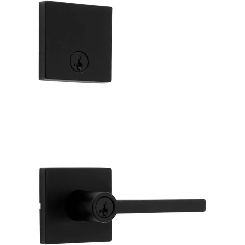 991 Halifax Keyed Entry Lever and Single Cylinder Deadbolt Combo Pack Featuring SmartKey and  in Matte Black