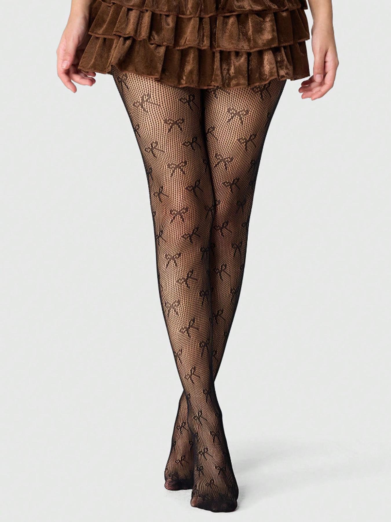 Women's 1 Pair Bow Print Fishnet Tights, Breathable Comfortable High Stretch Nylon Pantyhose for Daily Wear, Ladies Summer Clothes Fit