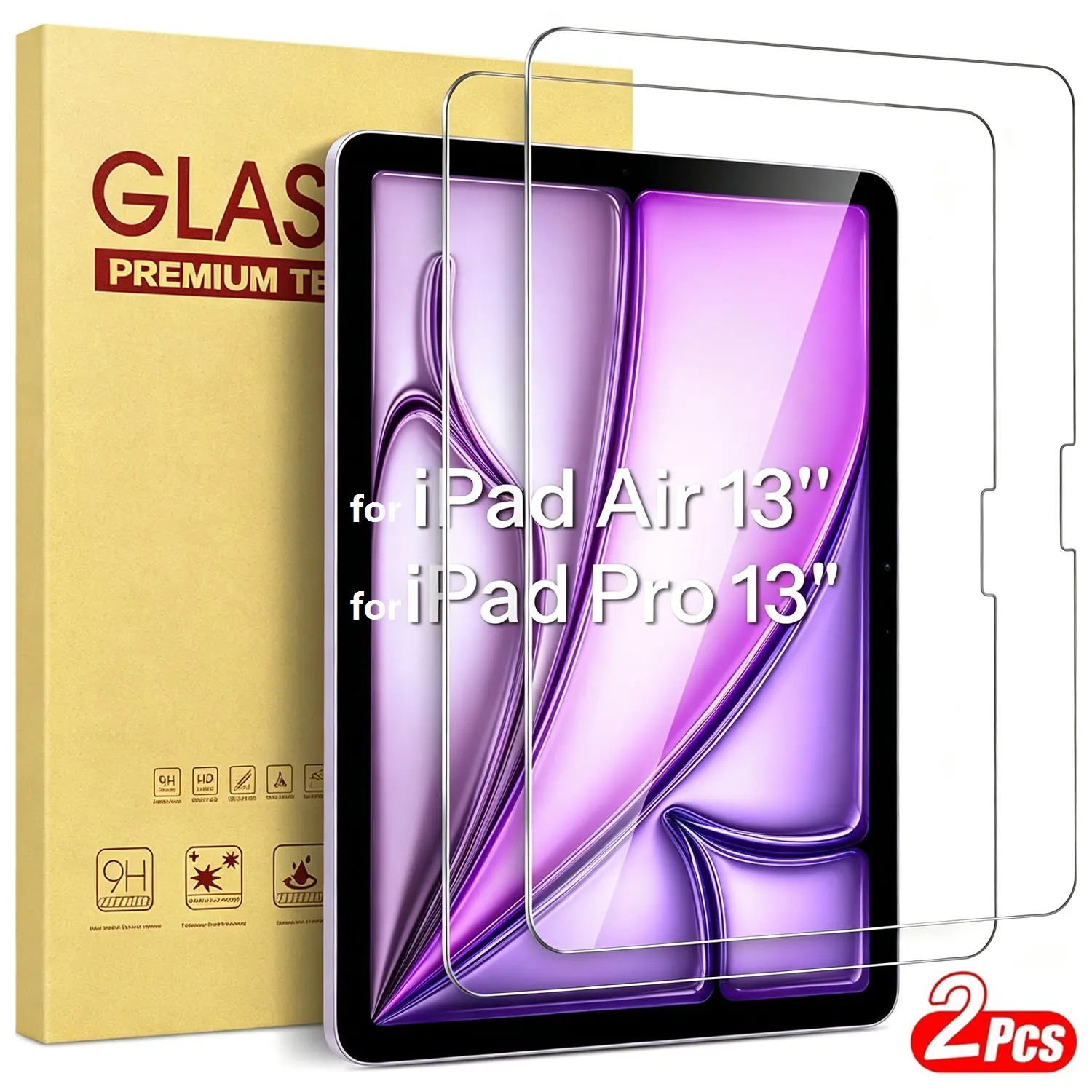 2 Pack Tempered Glass Screen Protector suitable for iPad Air 13 Inch M4 2026 & M3 2025 & M2 2024 (8th/7th/6th Generation) & Pro 13 Inch M5/M4 (8th/7th Gen) Case Friendly Support Apple Pencil Tempered Screen Film