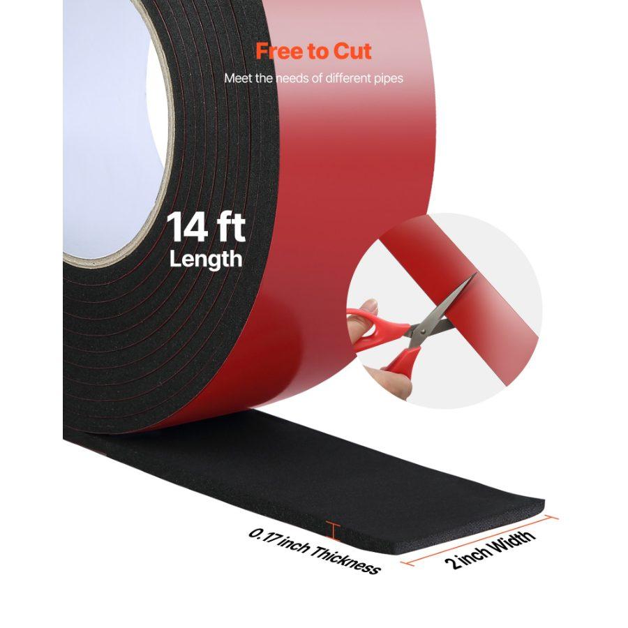 VEVOR Pipe Insulation Wrap, 14 FTx 2-inch Pipe Insulation Foam Tape, Self-Adhesive Water Pipes Insulated Foam Wrap for Winter Freeze Protection, Heat Cold Resistant for Outdoor Indoor Use