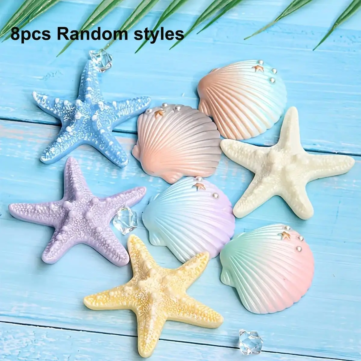 8PCS Ocean Theme Resin Figurines Set, Starfish and Shell Mini Statues, Aesthetic Coastal Decor for Aquarium, Home, Garden & Beach Style Room Decoration