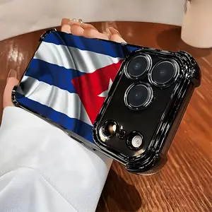 Cuba Flag Vintage Background Soft Case for  iPhone 16 16e 17 Air 15 14 13 12 11 Pro Max Plus X XS Four-corner Thickened Shockproof Drop Protection Rugged Durable Silicone Cover Father's Day gift