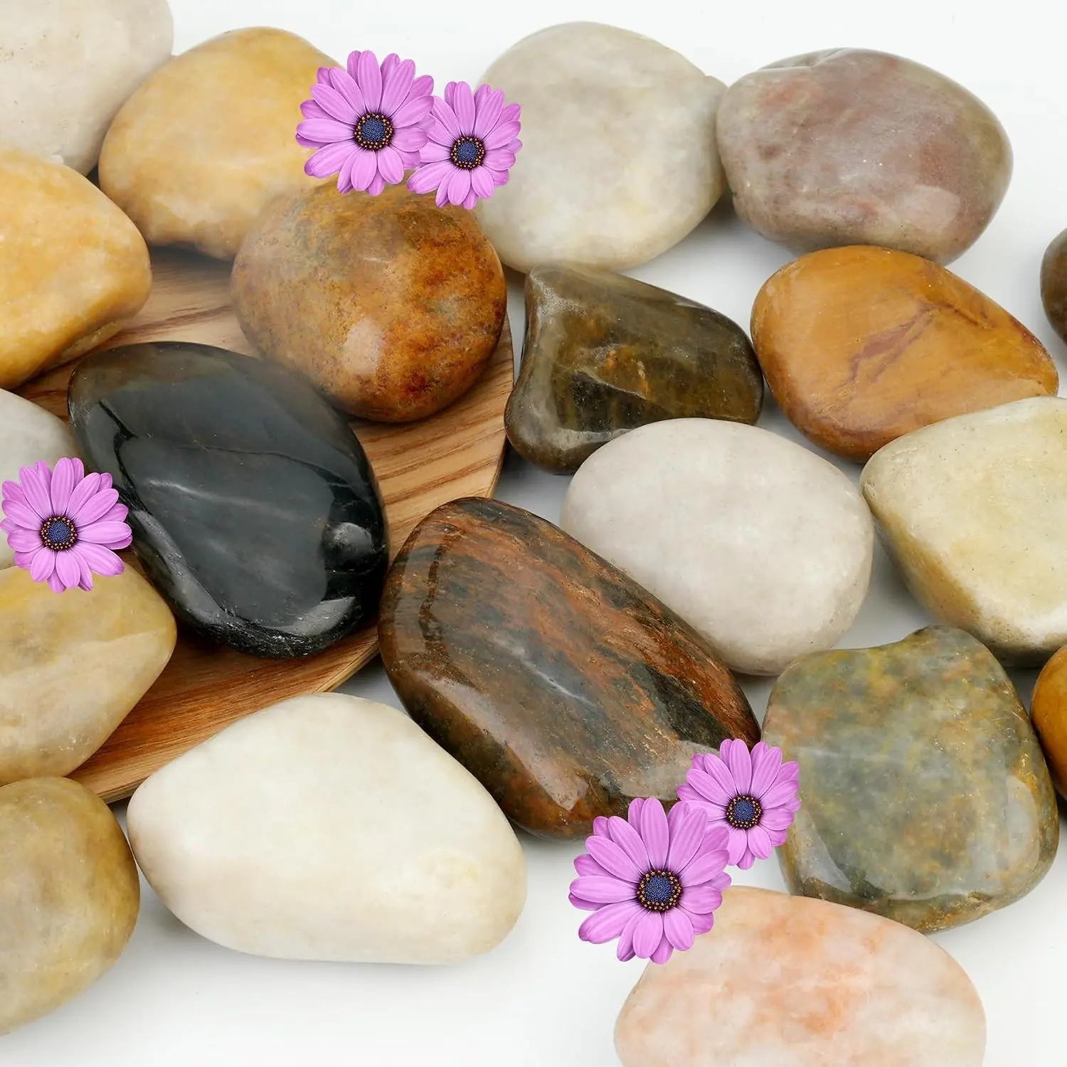 3lb Natural Polished Rounded Pebbles (2-3 in) - Polished Stone Pest Deterrent Decorative Gravel for Indoor Plants, Vase Fillers