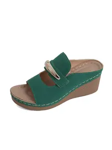 Metal Buckle Wedge Sandals, Three Colors Versatile Outdoor Slippers, T-Shape Open-Toe Design, Slimming Footline, Long Legs Visual Effect