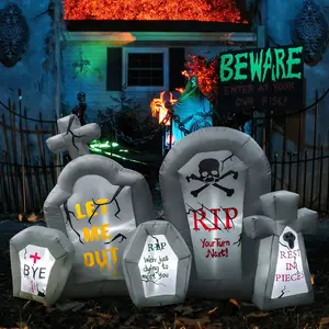 Halloween Inflatable Tombstone Set, Lighted Horror Gravestones for Indoor Outdoor Garden Lawn, Festive Decoration for Halloween Party
