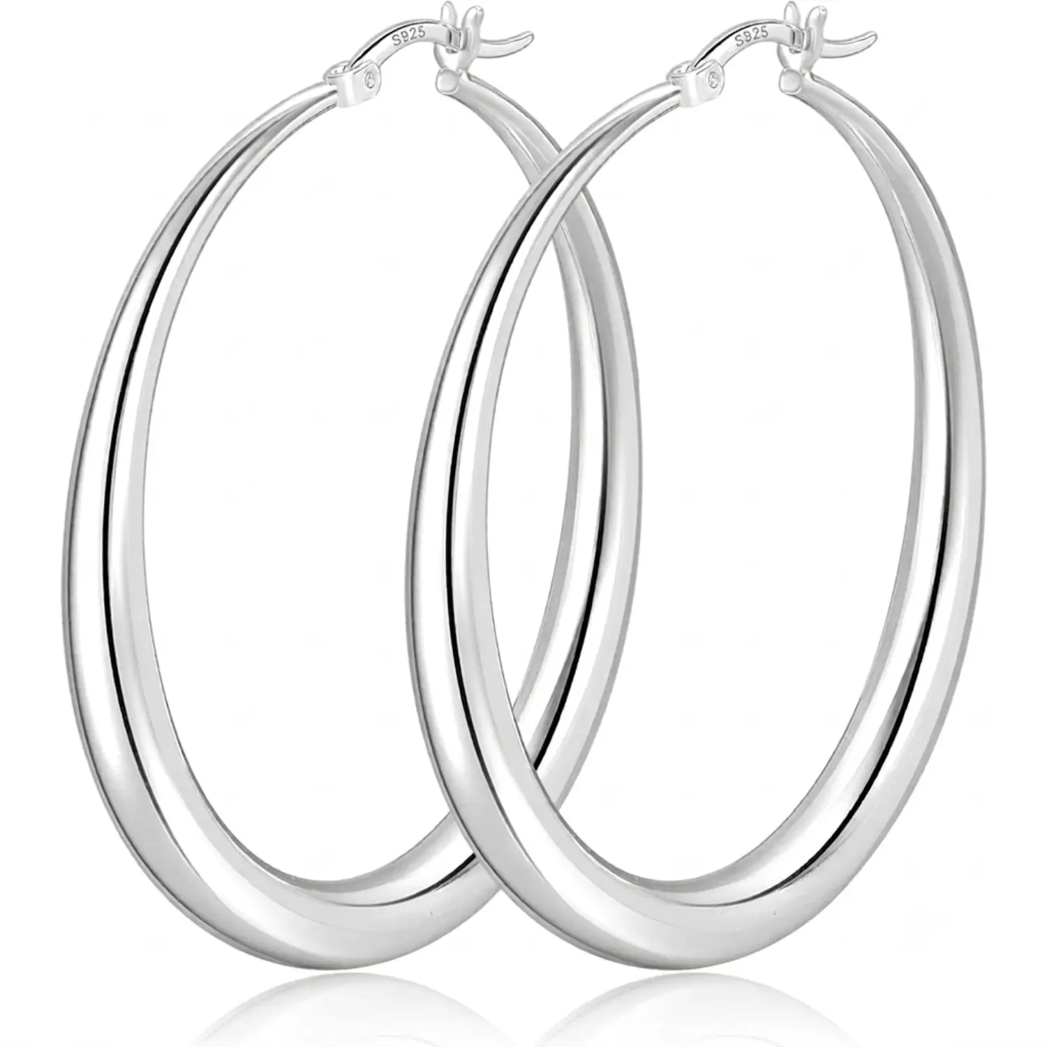 Jstyle Lightweight Chunky Sterling Silver Hoop Earrings for Women S925 Hypoallergenic Non Tarnish Big Thick Hoops 35MM/40MM/50MM/60MM