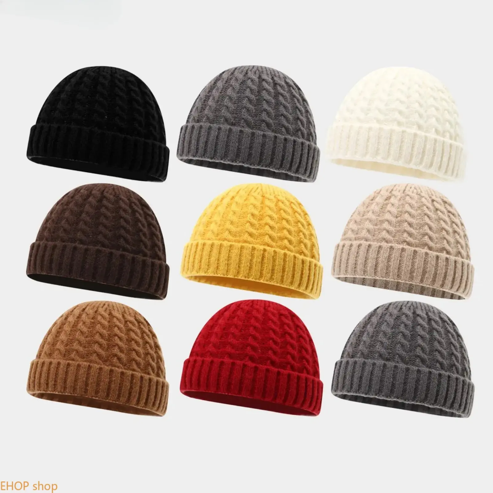 Unisex Cable Knit Fisherman Beanie, Soft Warm Docker Cap, Slouchy Cuffed Skull Cap for Winter Sports & Outdoor Activities