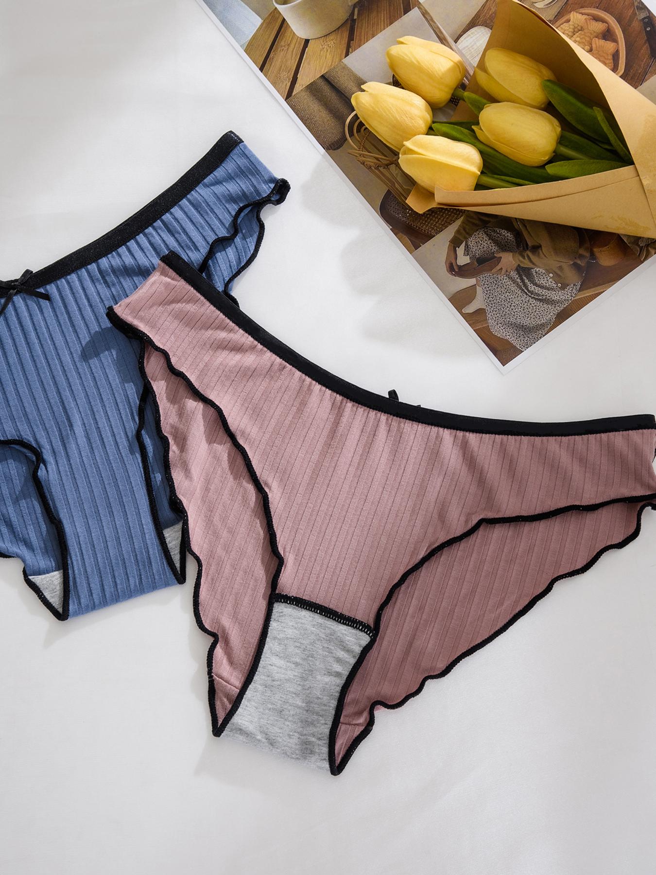 Women's Contrast Binding Bow Decor Panty, Soft Comfy Breathable Knicker for Daily Wear, Underwear for All Seasons, Fashion Comfy Underwear