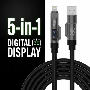 Flashtik 5-In-1 Fast Charging Cable, 240w Super Liquid Silicone, USB-A Type-C Lightning, Compatible with iPhone, Samsung, Android, Laptops