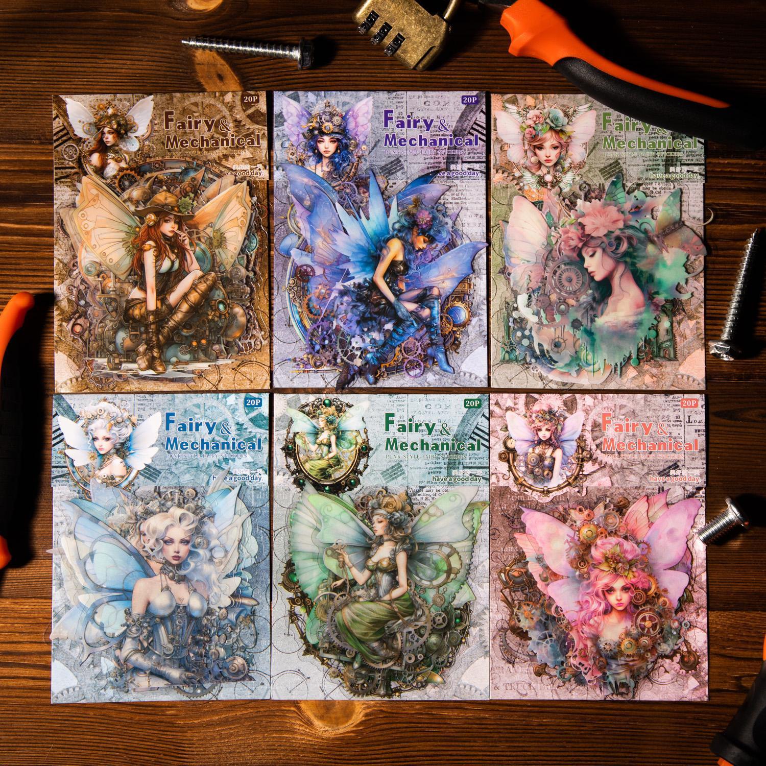 Vintage Fairy Pattern Sticker, 20pcs/pack Scrapbooking & Journal Making Material Paper, DIY Decorative Sticker for Stationery & Computer & Water Bottle