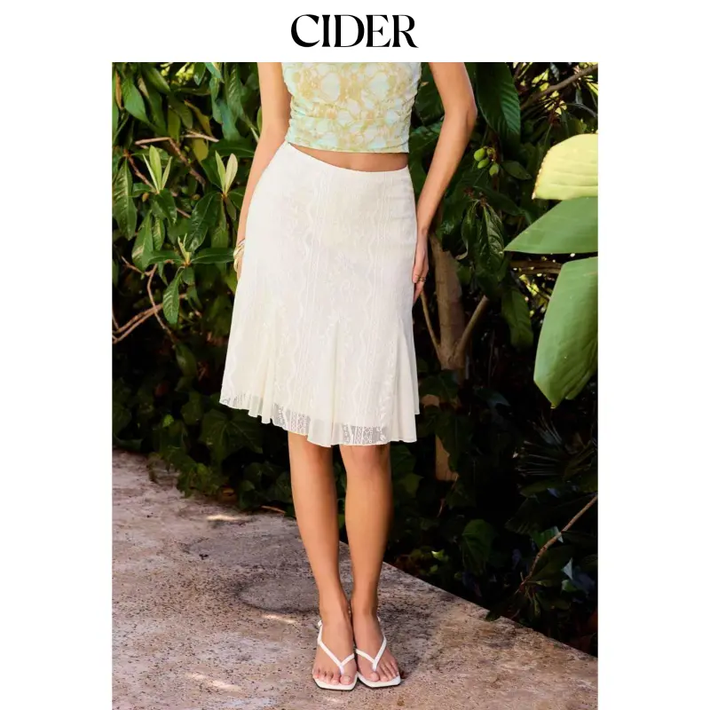 Cider Cotton-blend A Line Mid Rise Lace Flower Midi Skirt Cider Cotton-blend A Line Mid Rise Lace Flower Midi Skirt