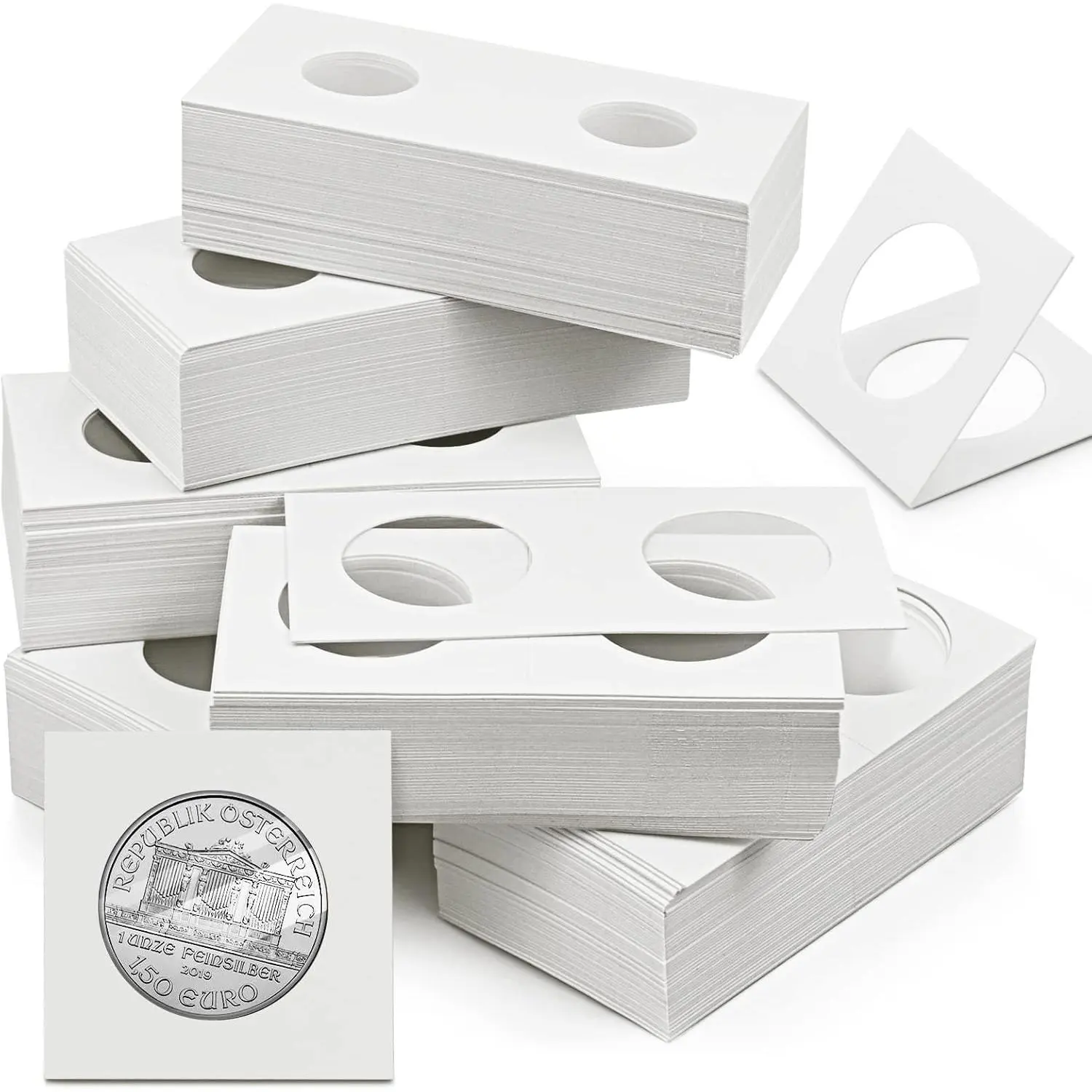 Unisex High-Quality Cardboard Currency Holders - 300 Pcs, 6 Different Sizes Multi-Size Set Including 2"x2", Foldable Coin Organizer with Window View, Practical Protection Supplies for Coin Collectors
