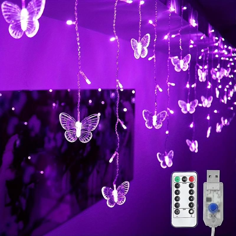 LED String Light, LED Butterfly Curtain Light, 21.3ft/255.9inch 8 Modes USB Charger Window Twinkle String Lights With Remote Control, 96 LEDs Copper Wire Fairy Lights For Room Christmas Wedding Party Decoration graduation leis graduation decorations