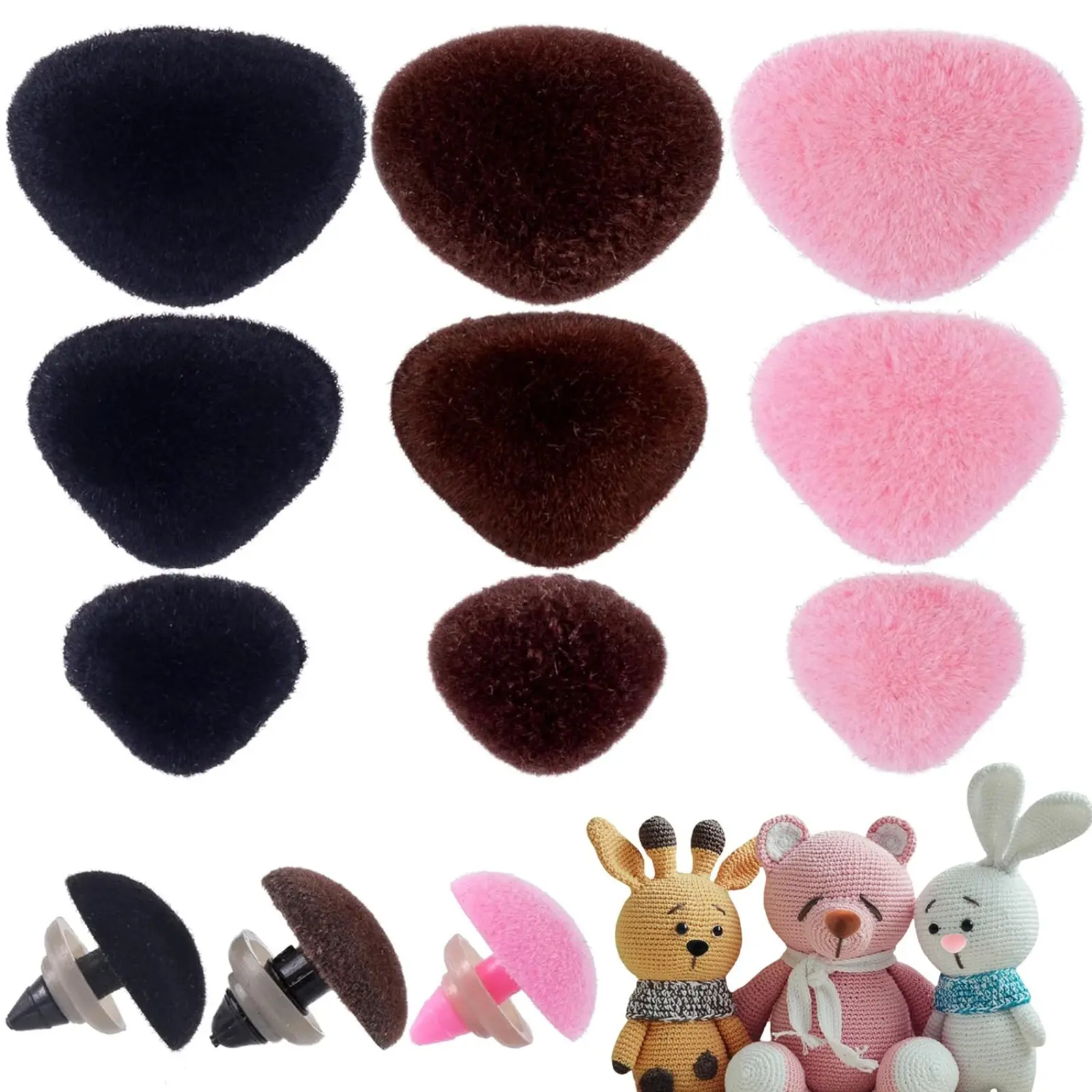 90 Pcs Safety Noses for Amigurumi, 11/15/17/18mm Plastic Doll Noses for Flocking Teddy Bear Noses,Crochet,Stuffed with Washers for Craft Puppet Plush Toy Accessories