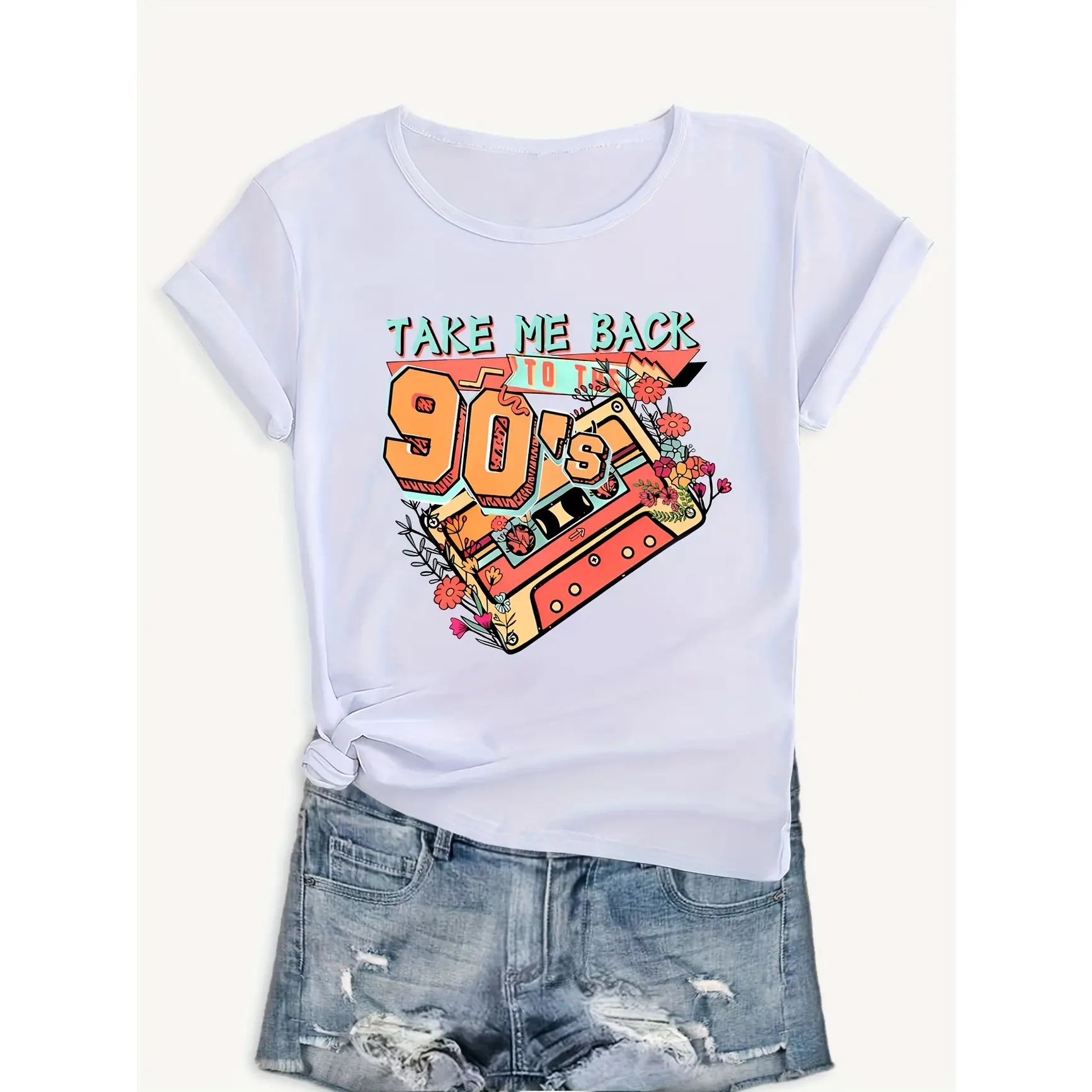 Take Me Back To The 90s Retro Cassette Floral Graphic Oversized Cotton T-Shirt, SummerVibes,Vintage Fashion Comfort Outfit, Cute Tee, Valentine Birthday Gift For Him Her Friends