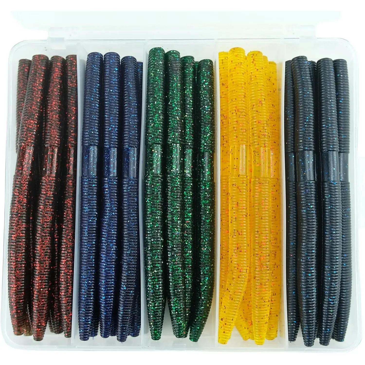 Senko Worms for Bass Fishing: 40 count 5.5" Wacky Worm Lures Kit with Box | Senkos Soft Plastic Baits for Freshwater Saltwater | Slow-Fluttering Action