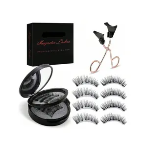 Black Magnetic Eyelashes Kit - Natural Reusable Waterproof Fake Lashes with Applicator, No Glue & Eyeliner Needed, Comfortable All-Day Wear