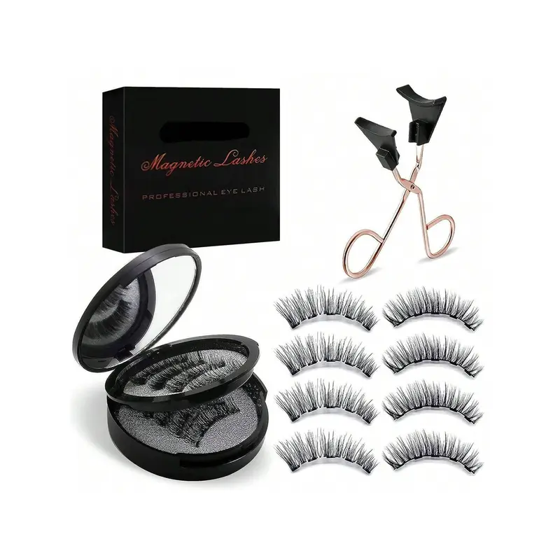 Black Magnetic Eyelashes Kit - Natural Reusable Waterproof Fake Lashes with Applicator, No Glue & Eyeliner Needed, Comfortable All-Day Wear