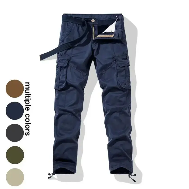 1-pack men’s cargo pants — long pants for all seasons, American style, multi-pocket design, comfortable and breathable, stylish (no belt included)