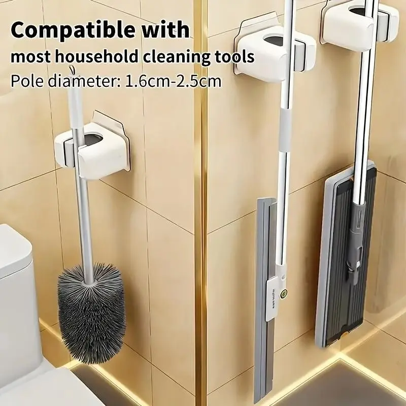 3pcs Wall-Mounted Mop and Broom Holder, Space-Saving Plastic Storage Hooks, No Screws Needed, Ideal for Home, Kitchen, Bathroom