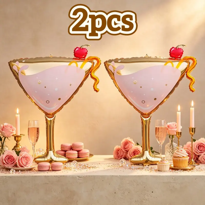 2pcs Martini Cocktail Aluminum Balloons, Cup, Light Print, Cherry Decoration, Perfect for Parties and Events