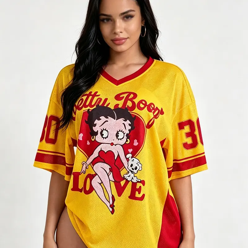 Women's Y2K Hip-Hop Loose Fit Mesh V-Neck Short-Sleeve T-Shirt, Drop-Shoulder Casual Streetwear Fashion