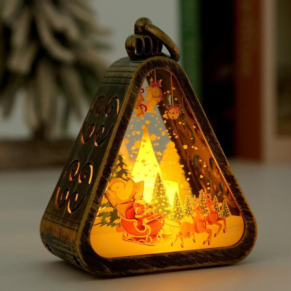 Christmas Triangle Lantern Plastic Santa Claus Snowman Tree Festival Lamp Mini Table Ornaments Home Decoration Party Scene Props
