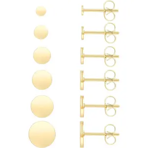 Unisex 6 Pairs Dot Stud Earrings, Surgical Steel Gold Plated Black Tiny Flat Disc Stud Earrings for Women Men