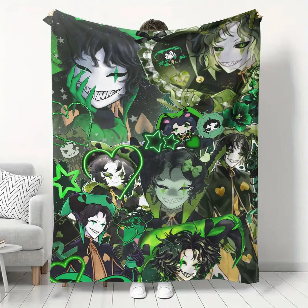 1pc Exquisite Circus Theme Freak Clown Harlequin Full Print Fan Art Illustration Blanket - Anti-Fade Ink, Multi-Size, Portable Throw for Home & Outdoors, Bedroom Sofa Office Student Dorm