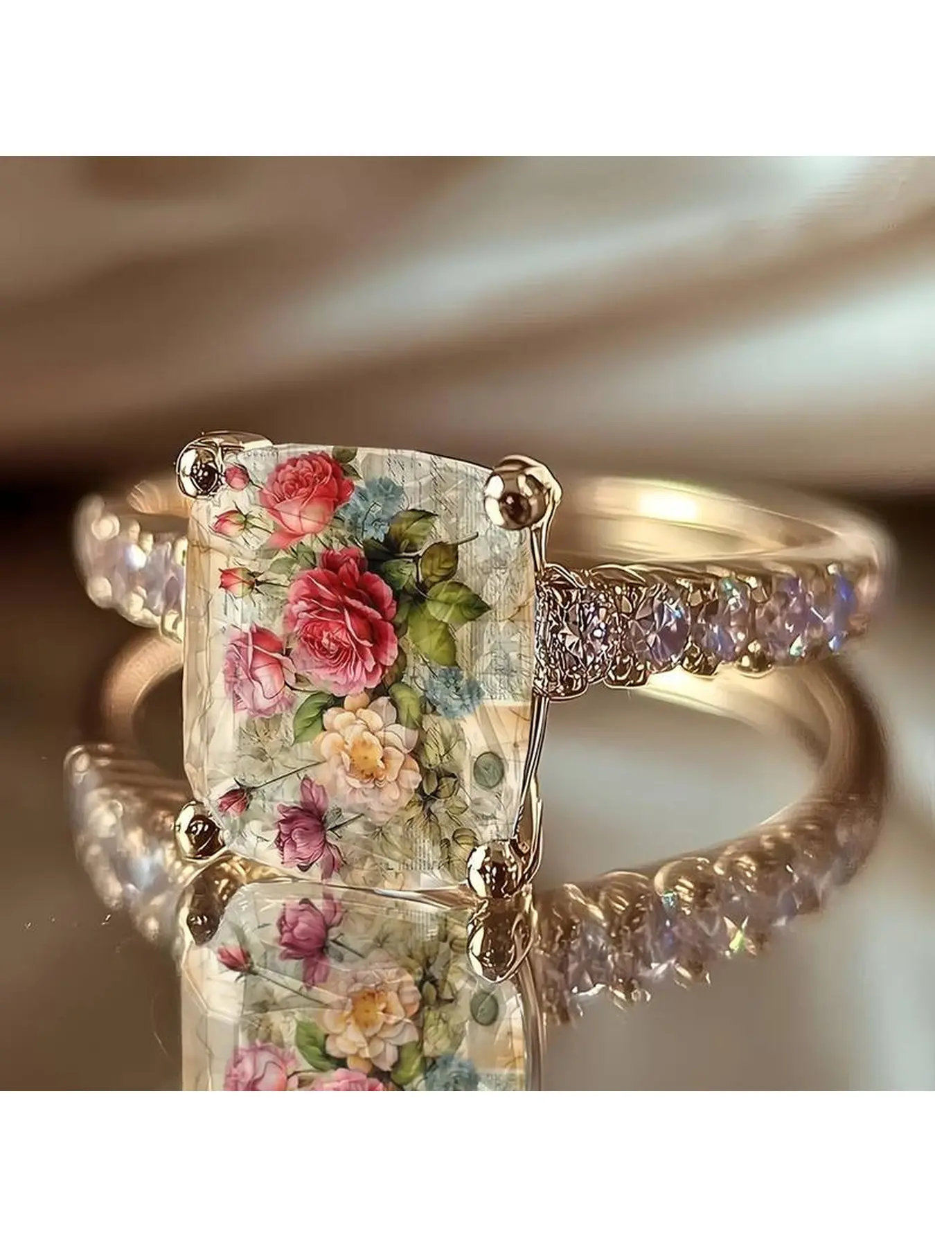 Vintage Rose Flower Ring, Elegant & High-end Preserved Flower Index Finger Ring, New Style Couple Gift, Floral Design Ring
