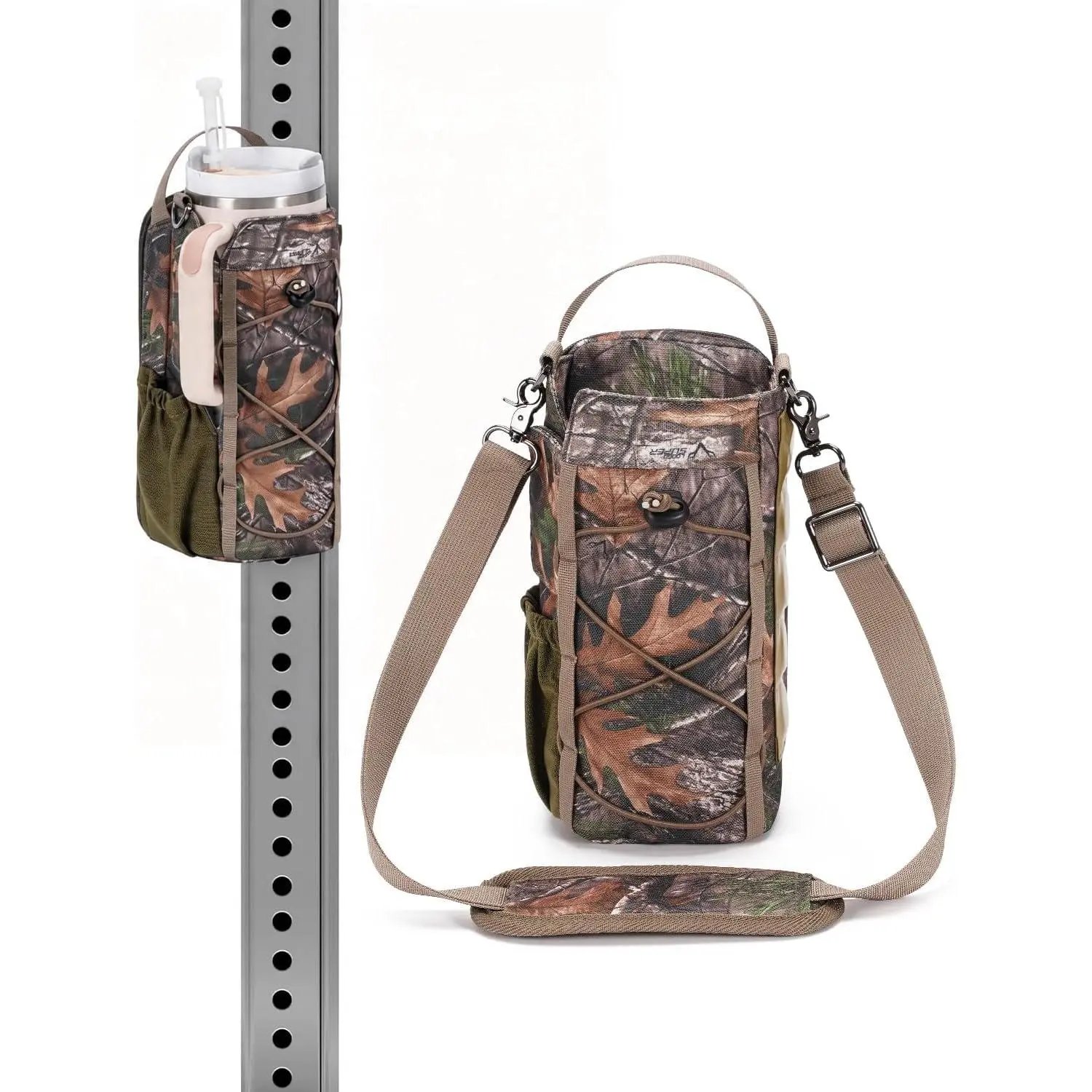 40oz Insulated Crossbody Water Bottle Bag Gym Hiking Phone Pocket | Water-resistant Lining, Padded Strap, Top Handle, Drawstring, Phone Pocket, Elastic Slots, -In Key Clip for Gym Walking