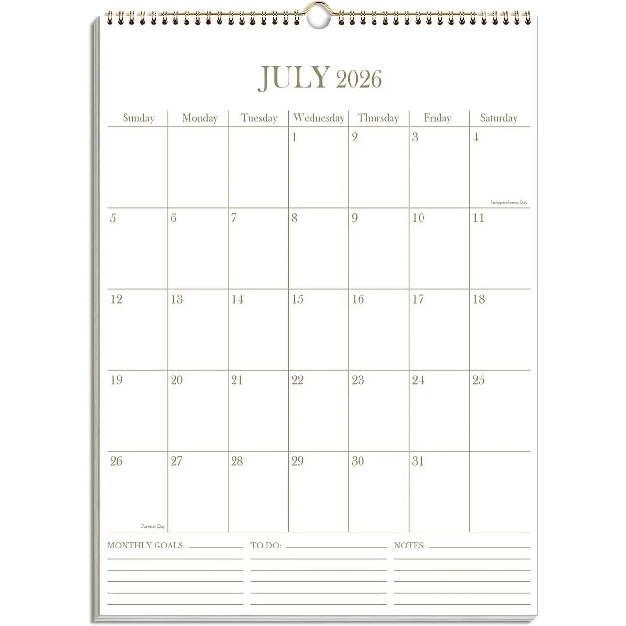 2026-2027 Wall Calendar - August 2026 to December 2027, Hanging Calendar with Thick Paper, 12" x 14.5", Gold