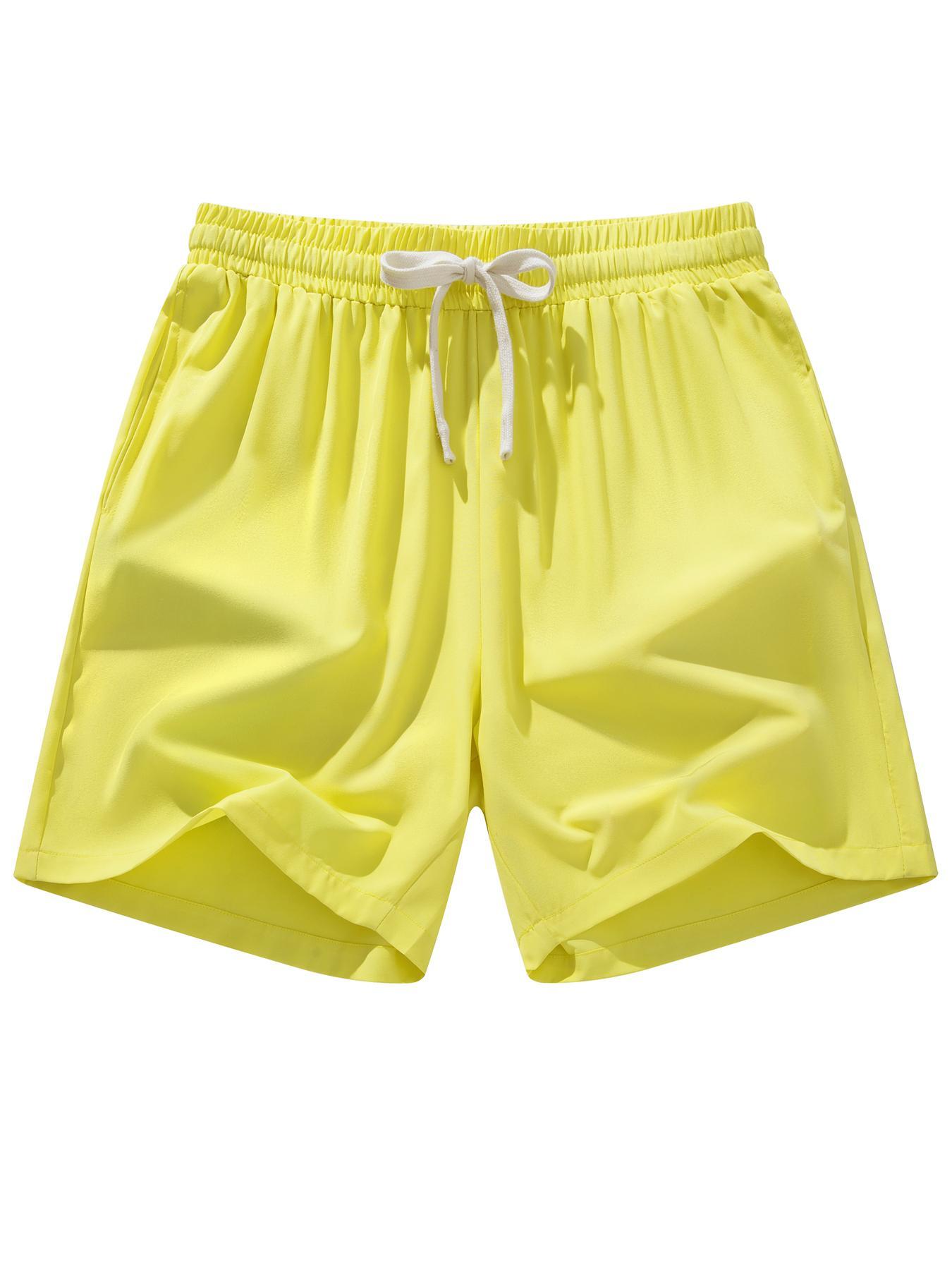 Men's Solid Color Drawstring Waist Shorts, Regular Fit Casual Comfy Breathable Shorts for Beach Vacation Outdoor Activities, Men's Bottoms for Summer, Drawstring Athletic Shorts