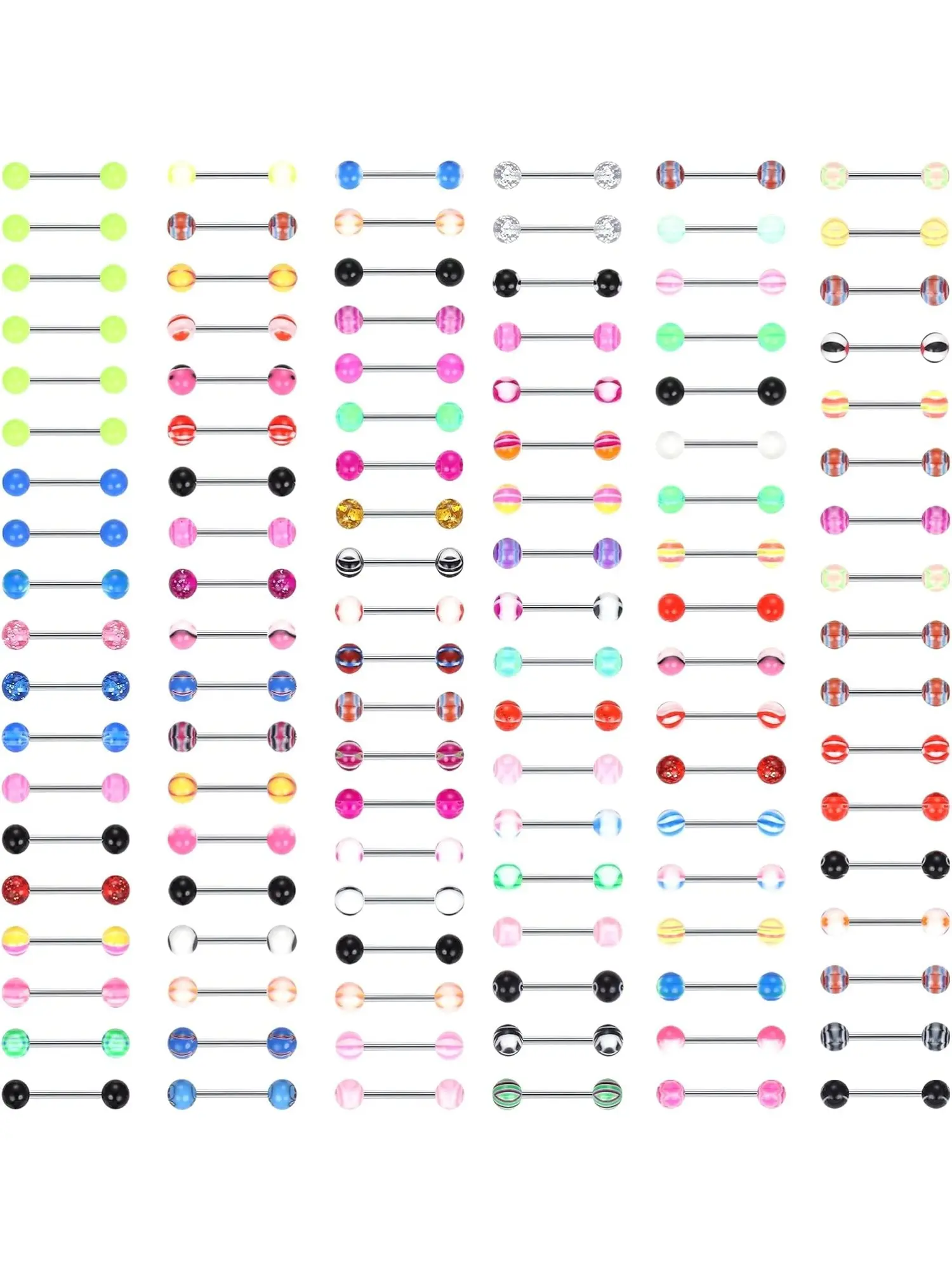 110Pcs 14G Tongue Bars Body Piercing Jewelry 316L Surgical Steel Nipple Bars 16mm Barbells Tongue Piercing Jewelry Multiple Piercing Jewelry