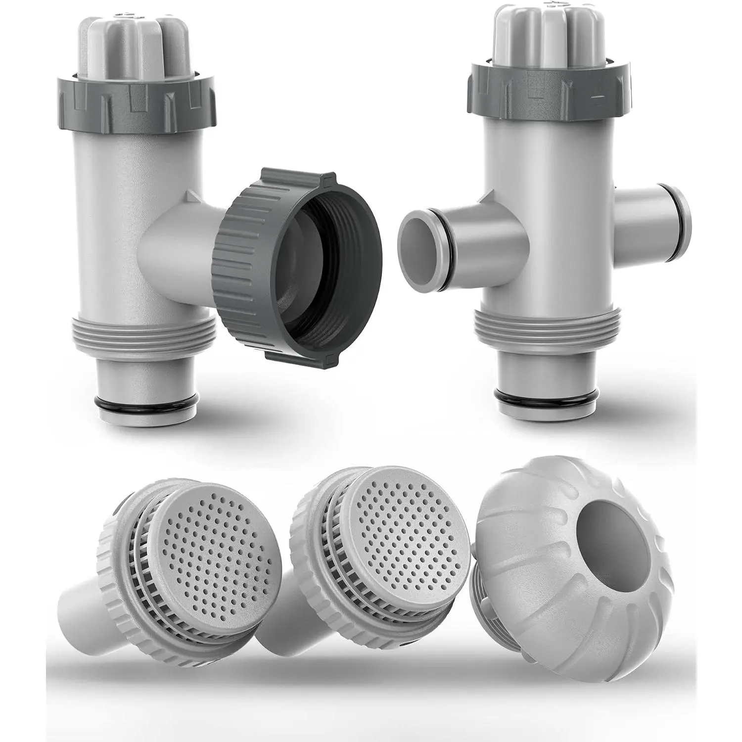 Above Ground Swimming Pool Parts Kit (1 Kit) - 1 Split Hose Plunger Valve, Split Valve, 1.5" Inlet Nozzle, 1.25" Outlet Strainer, 1.25-inch Fitting, Adapter for Efficient Filter, Grids & 1500-4000 GPH Filtration Pumps (For Above Ground Swimming Pools)