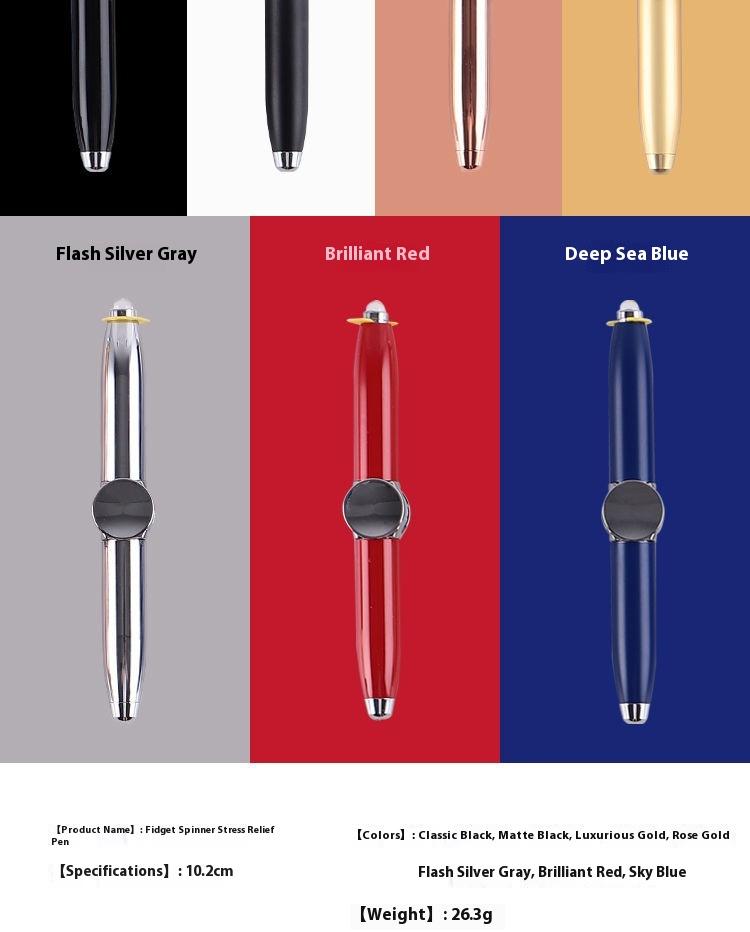 Fidget Spinner Pen Metal Ballpoint, Stress Relief Rotating Pen with LED Light, Creative Gift Pen for Students Office Writing Toys