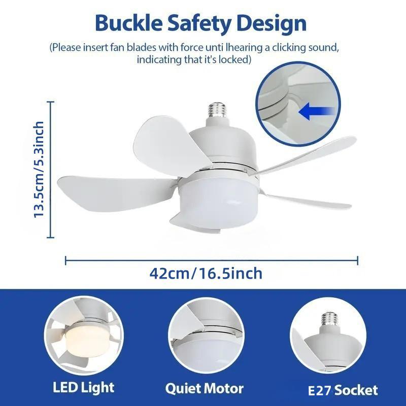 16 Inch LED Ceiling Fan Light with Remote Control, Led Lighting Fan, 30w Socket Fan 2000 Lumens, 3 Speeds 3 Colors 3000-6000k, Ideal for Bedroom Living Room Kitchen Garage