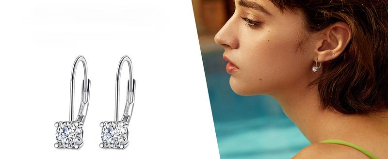 Fansilver synthetic Moissanite Earrings,1.0ct-2.0ct D Color Brilliant Round Cut Lab Earrings Dangle Earrings synthetic Moissanite Leverback Drop Earrings