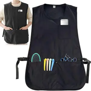 Barber Apron Smock Work Apron with 4 Pockets Hair Stylist Vest Sleeveless Hairdresser Jacket for Women Men Black