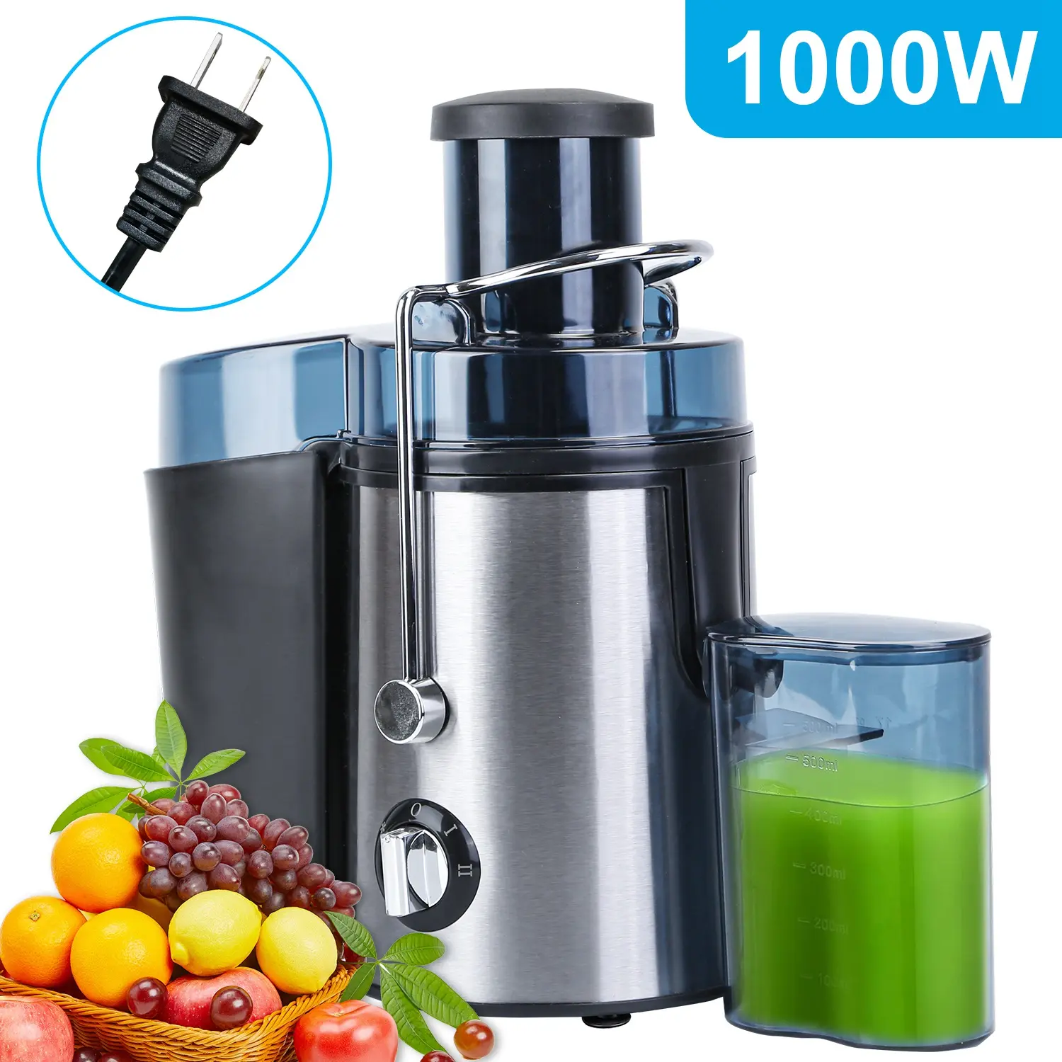 Electric Centrifugal Juicer Extractor, 1Pc, 2 Speeds, 2.6in Wide Feed Chute, 17Oz Juicer Cup, 54Oz Pulp Collector for Fruits & Vegetables