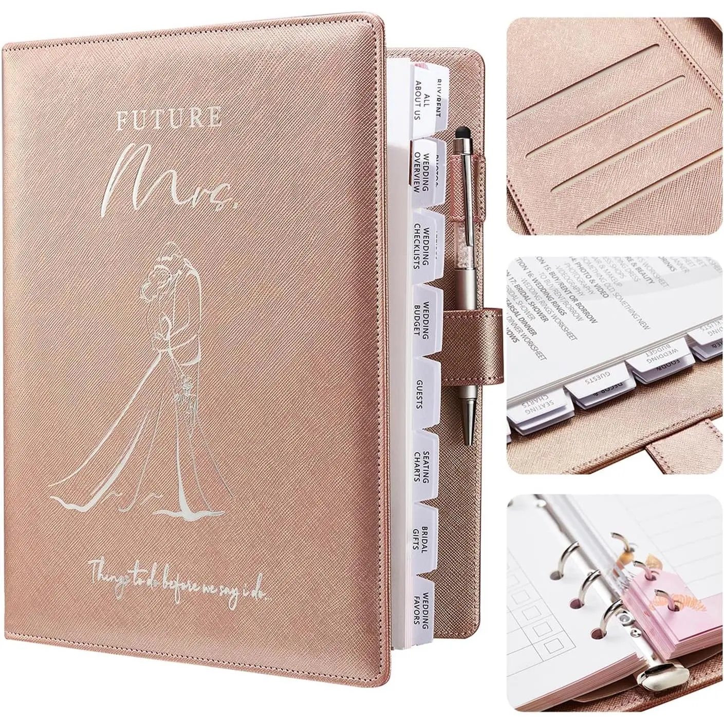 Future Mrs Wedding Planner Book and Organizer Gift Set, Personalized Destination Wedding Planners, Rose Gold Planning Gift for Bride and Engaged Couples, Cool Engagement Gifts for Her