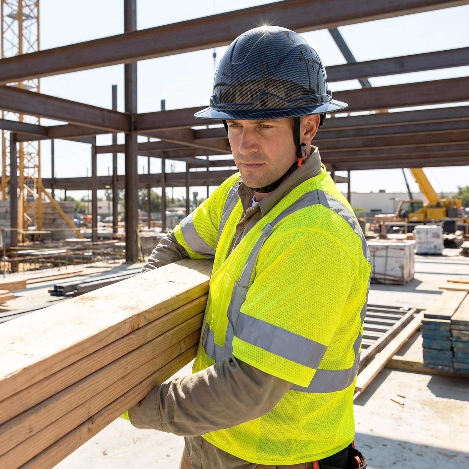 Full Brim Hard Hat Vented Safety Helmet Casco De Construccion 6 Point Suspension Adjustable Work Hardhat for Men Women with Accessory Slots