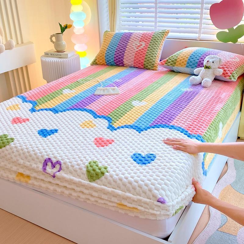 Thickened Cartoon Bedding Set, 1 Count Fitted Sheet & 2 Counts Pillowcase without Filler, Warm Touch Dustproof Soft and Comfortable Bedding, Soft Breathable Sheet, Bedding Sheets, Suitable for Bedroom and Guest Rooms #GLOBAL PICKS