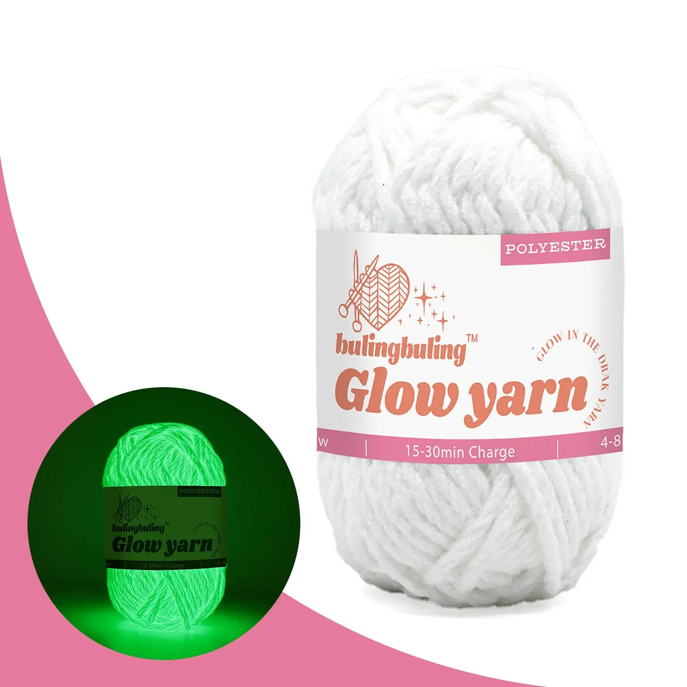 Star Moon Fleece, Glow-In-The-Dark Yarn, 49 Yards 1.76 Oz, Ideal for DIY Crafts, Knitting, Crochet, Christmas, Halloween Projects