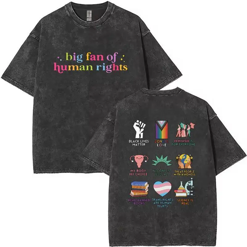 Women's Human Rights Graphic Preppy Tops - Everyday Washed Cotton Tee, Comfortable Fabric Sweatshirt, Digital Print Women's T-Shirts