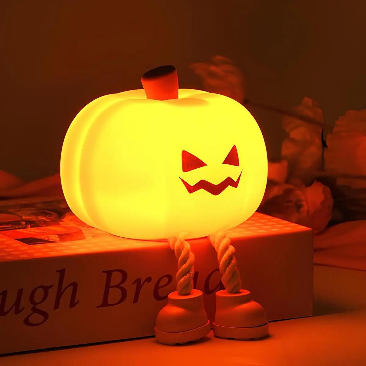 Halloween Pumpkin Night Light, Halloween Decorations, Mini Cute LED Pumpkin Lamp with 3 Level Dimmable, Nursery Nightlight for Kids, Silicone Rechargeable Bedside Touch Lamp, Halloween Gifts for Kids, Halloween Party Favor Supplies